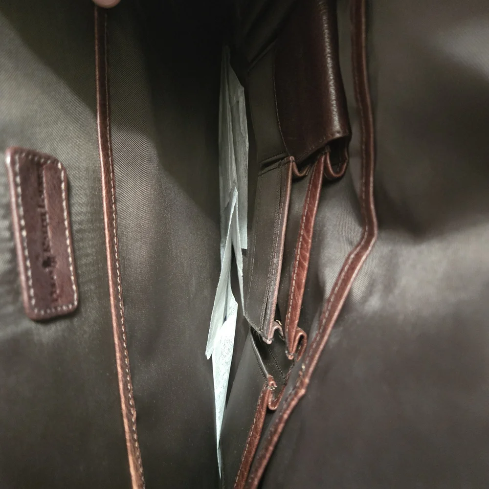 Polo Ralph Lauren Leather Canvas Heritage Logo Messenger Laptop Bag Brown Khaki